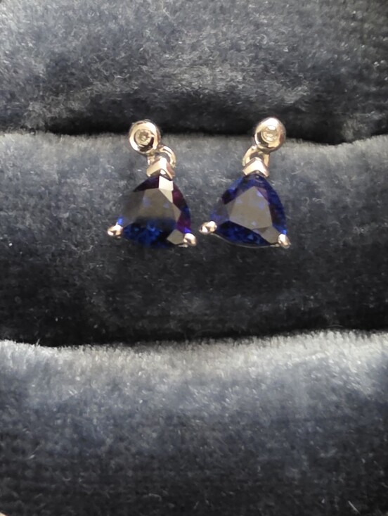Jewelry - 10k Sapphire, Diamond White Gold Earrings